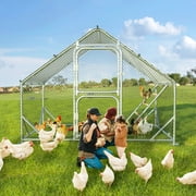 Large Metal Chicken Coop, SACVON 13.1x9.8x6.6 ft Chicken Cage Hen House with Waterproof Cover and Chicken Perch