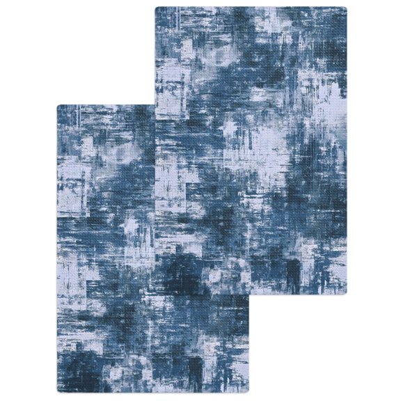 Navy Blue Ombre Kitchen Dish Towels for Drying Dishes Set of 2, Gradient Abstract Art Vintage Waffle Weave Microfiber Hand Tea Bathroom Towels Quick Dry & Absorbent Towel 15.7x23.6