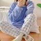 thumbnail image 3 of Conjunto de Pijamas gruesos y cálidos de lana para mujer, ropa de dormir de invierno, Top liso informal y pantalones a cuadros, conjunto de Pijamas suaves para mujer, traje para casa, 3 of 5