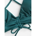 thumbnail image 5 of ZAFUL Women Swimsuit Cinched Ribbed Lace Up Brazilian Bikini Swimwear Deep Green M, 5 of 6