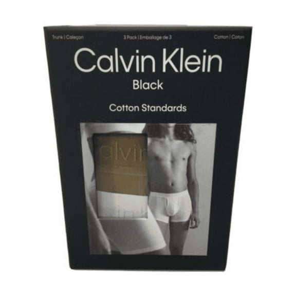 $78 Calvin Klein Black Men's Cotton Standards 3-Pack Trunk, Multicolor, Lg
