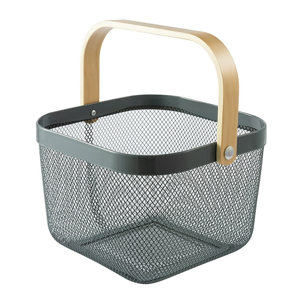 MultiColor Metal Mesh Basket Supermarket Shopping Basket Wooden Handle