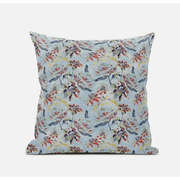 Roses Sprayed Stars Suede Zippered Pillow W Insert in Gray Indigo Red 16 x 16