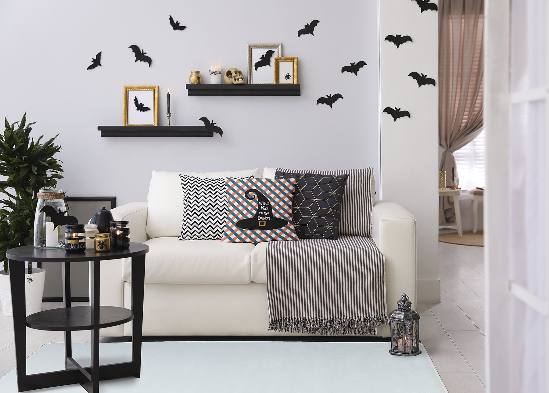26" x 26" Simply Daisy Halloween Witch Way to the Candy Polyester Accent Pillow, Unreal Teal Qty 1