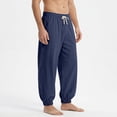thumbnail image 5 of Havenx Men's Cotton Linen Pants Elastic Waist Drawstring Lantern Pants with Pockets Straight Leg Trousers Causal Loose Lightweight Summer Beach Jogger Pants,Navy 3XL, 5 of 5