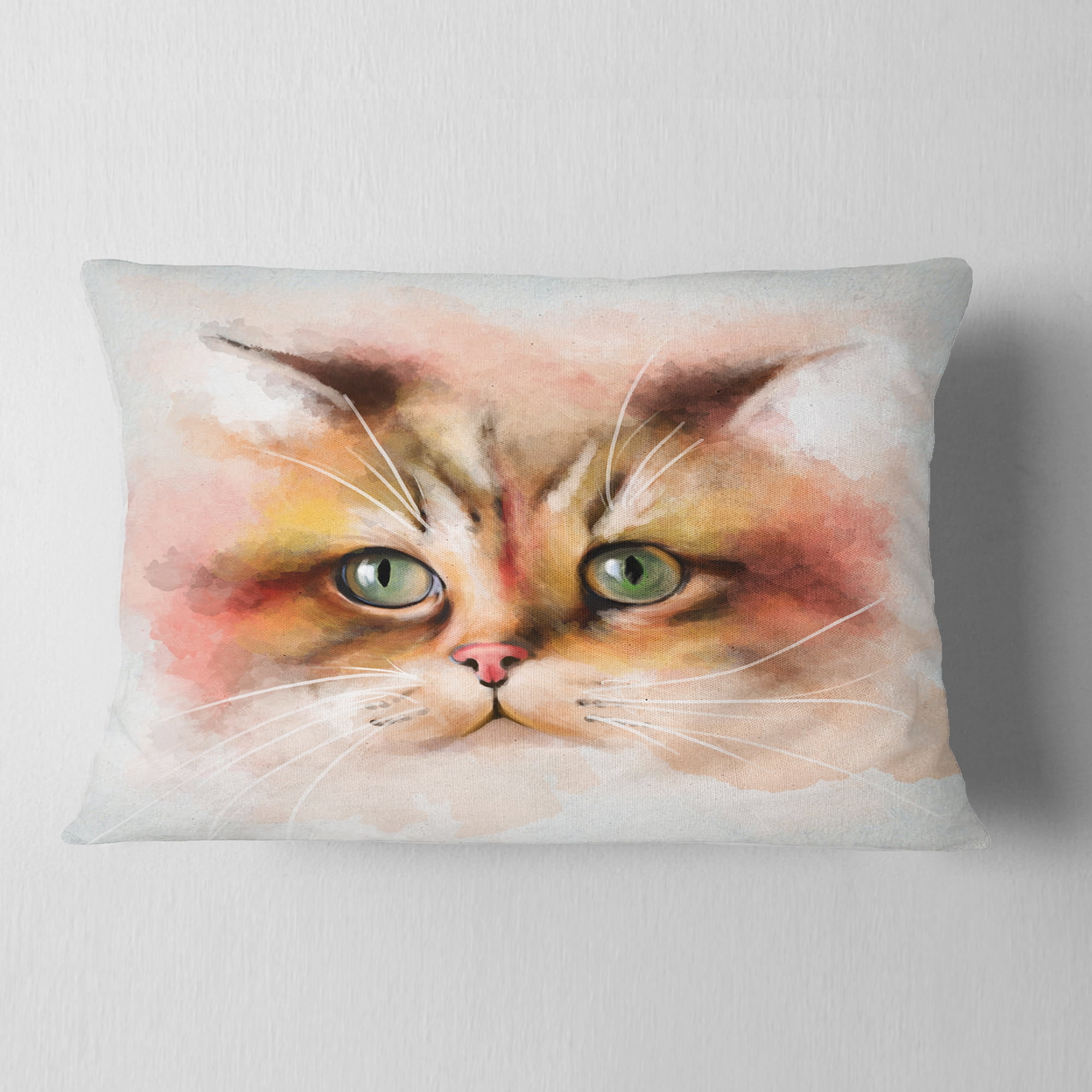 Designart Attractive Brown Cat Watercolor - Animal Throw Pillow - 12x20