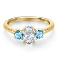 thumbnail image 3 of Gem Stone King 10K Yellow Gold White Topaz and Swiss Blue Topaz Engagement Ring for Women | 1.40 Cttw | Oval 7X5MM | Gemstone November Birthstone | Size 6, 3 of 6