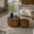 thumbnail image 4 of Leumius Round Nesting Coffee Table Set of 2, Wood Accent Tables with Vertical Slatted Body, Rustic Farmhouse Side Tables for Living Room Walnut, 4 of 7