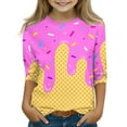 thumbnail image 2 of Drmagiyhm Girls 3/4 Sleeve Shirts Size 10-12 Cute Ice Cream Graphic Shirts Fashion Casual Crewneck T-Shirt Beach Ice Cream Tops Hot Pink 4-5 Years, 2 of 5
