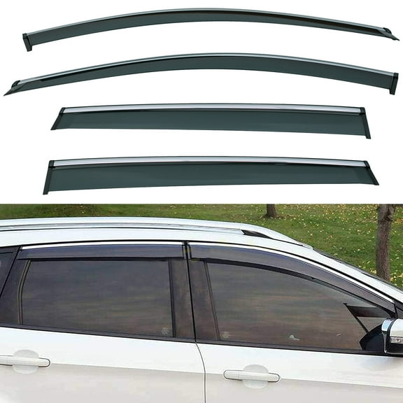 4Pcs Outside Mount Tape On/Clip On Type Smoke Tinted Sun/Rain Guard Vent Window Visors With Chrome Trim Compatible With 2013-2019 Escape