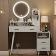 thumbnail image 3 of Makeup Vanity with Round Mirror and Lights,Vanity Desk with and Charging Station and Touch Screen Mirror,Vanity Table with Drawers and Shelves,White, 3 of 8