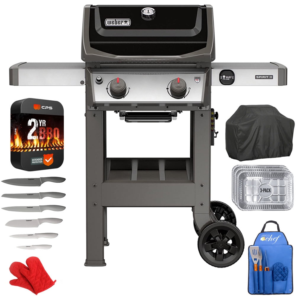 mini øje Fern Weber 44010001 Spirit II E-210 Gas Grill, Liquid Propane Bundle with 2 YR  CPS Enhanced Protection Pack, Grill Cover, Aluminum Drip Pans (Set of 3),  12pc Knife Set, 3pc BBQ Tool Set