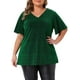 thumbnail image 1 of Blusas de mujer de tallas grandes Agnes Orinda, camiseta de manga corta con escote en V metálico, tops para fiesta 4X verde, 1 of 6