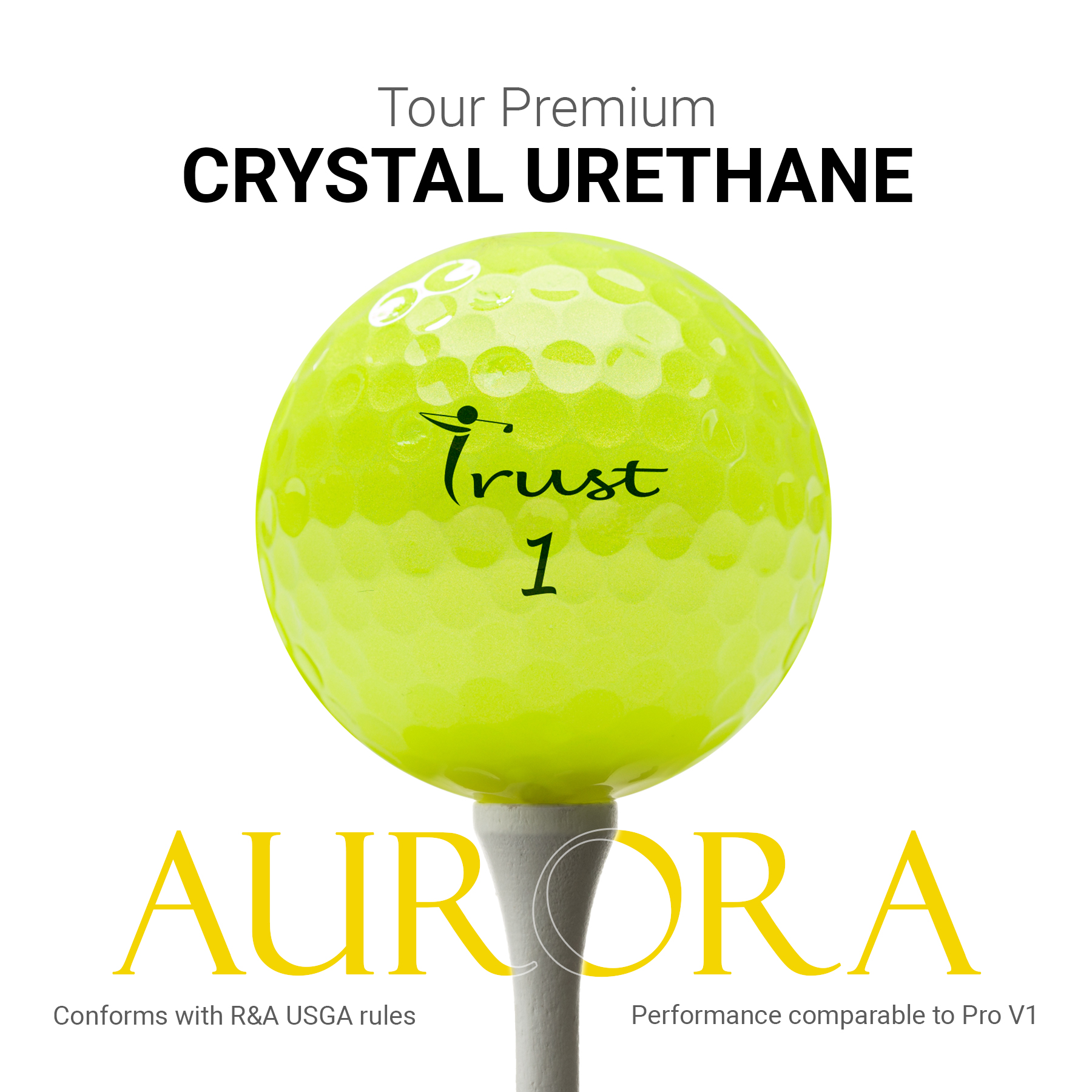 Trust Aurora Royal Yellow. Crystal Urethane Cover with Dynamic Core, 3 Piece Golf Ball, Soft Feeling (1 Dozen)