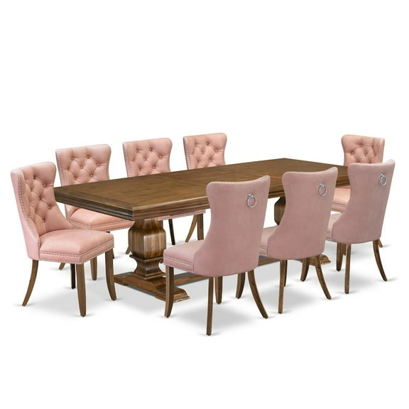 Luxe by East West Furniture 9 piece Mid Century Dining Table Set a Dining Table and 8 Kitchen Chairs