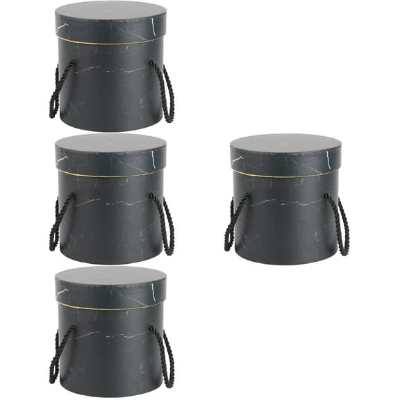 4 Pcs Round Black Box Gift Flower Packaging Bridesmaid