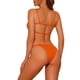 thumbnail image 3 of Conjuntos de bikini de 2 piezas de color sólido con canalé para mujer, traje de baño sin espalda con tirantes finos, color naranja grande, 3 of 5