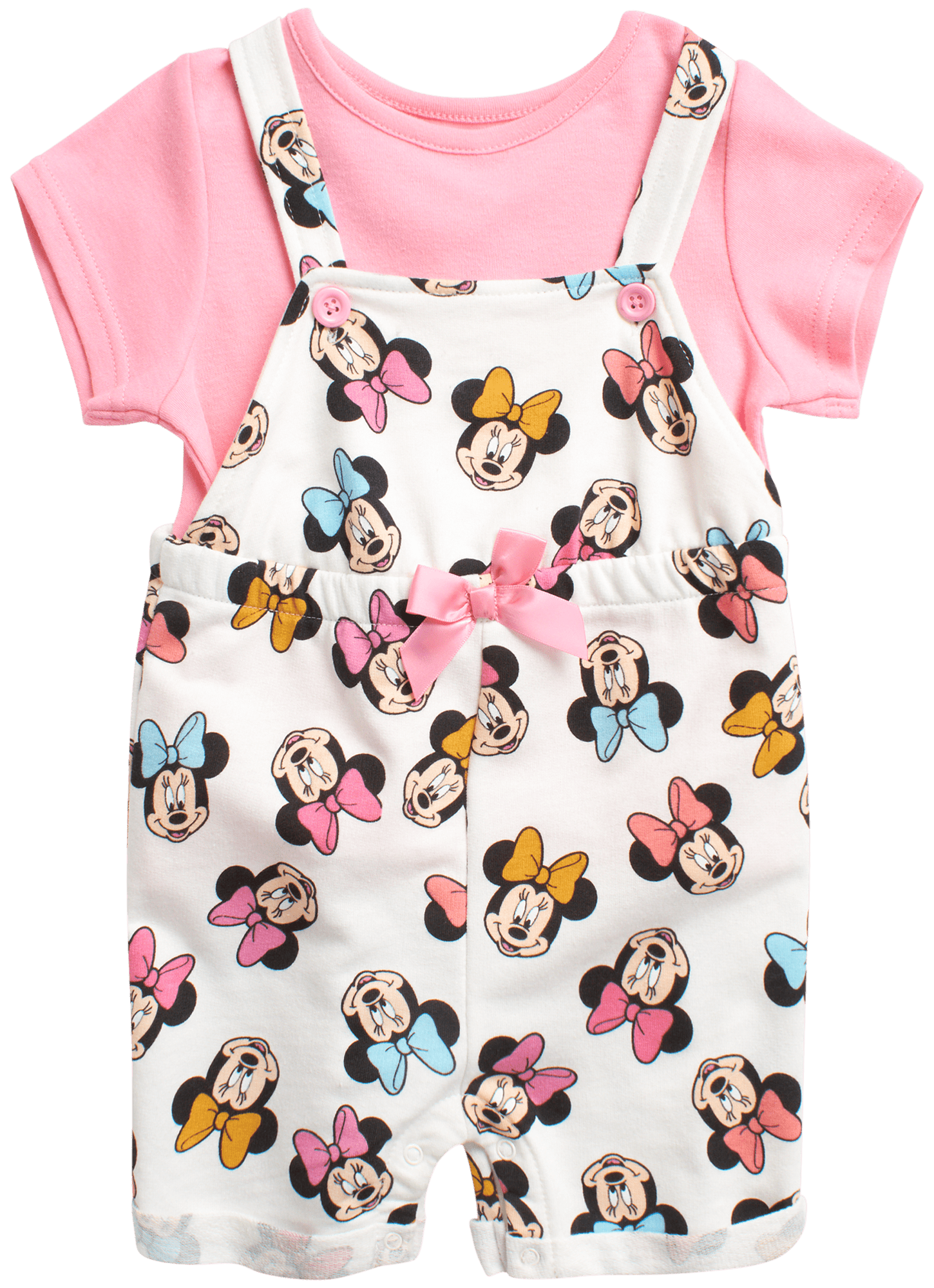 Disney Baby Girls’ Minnie Mouse Overall Romper Set 2 Piece Shortalls