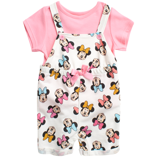 Disney Baby Girls’ Minnie Mouse Overall Romper Set 2 Piece Shortalls