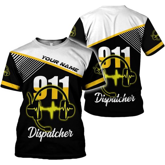 Personalized Name Dispatcher Thin Yellow Line US Flag Dispatcher T-Shirt, Custom Name Dispatcher T Shirts for Men and Women (T-shirt, S)