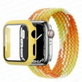 thumbnail image 1 of ALMNVO Apple Watch Band 45mm Screen Protector Case Braided Solo Loop Strap with Protective Case, Stretchy Wristband Elastic Nylon Strap Bracelet for iWatch Series 7 45mm Band -Peach-yellow, 1 of 6
