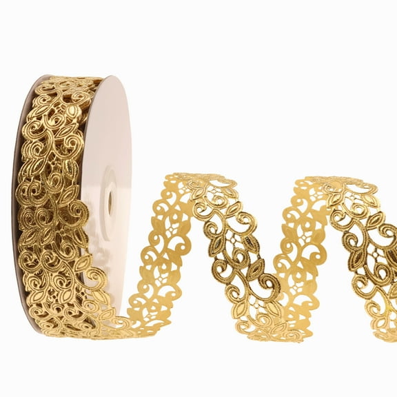 IDONGCAI 20 Yards Vintage Hollow Cut Out Golden Ribbon 7/8" Ornate Craft Gold Ribbon for Scrapbooking Gift Wrapping Home Decor