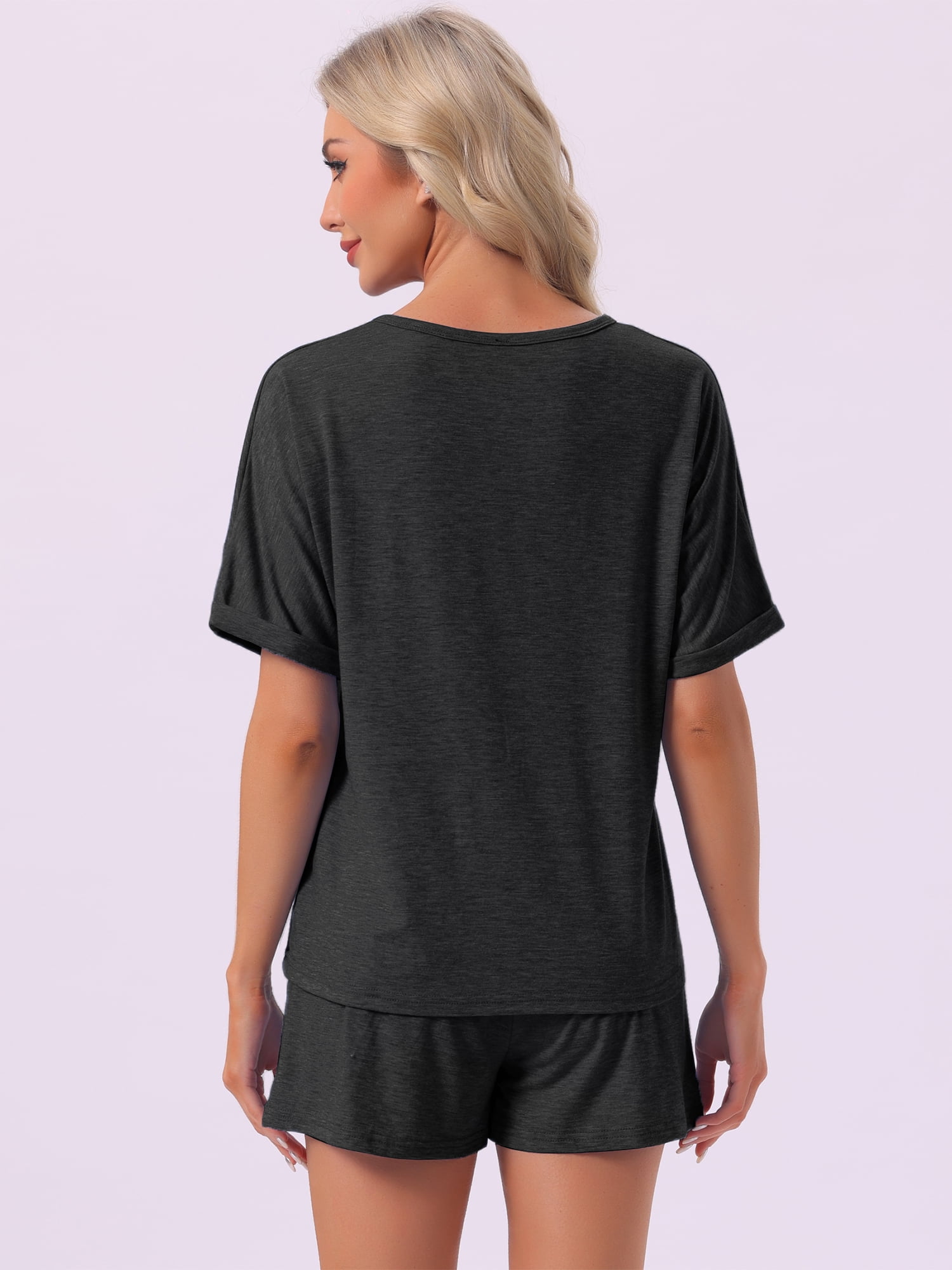 DARING DIVA Women's Soft Pajama Set Round Neck Rolled Cuffs Top with Shorts S Black