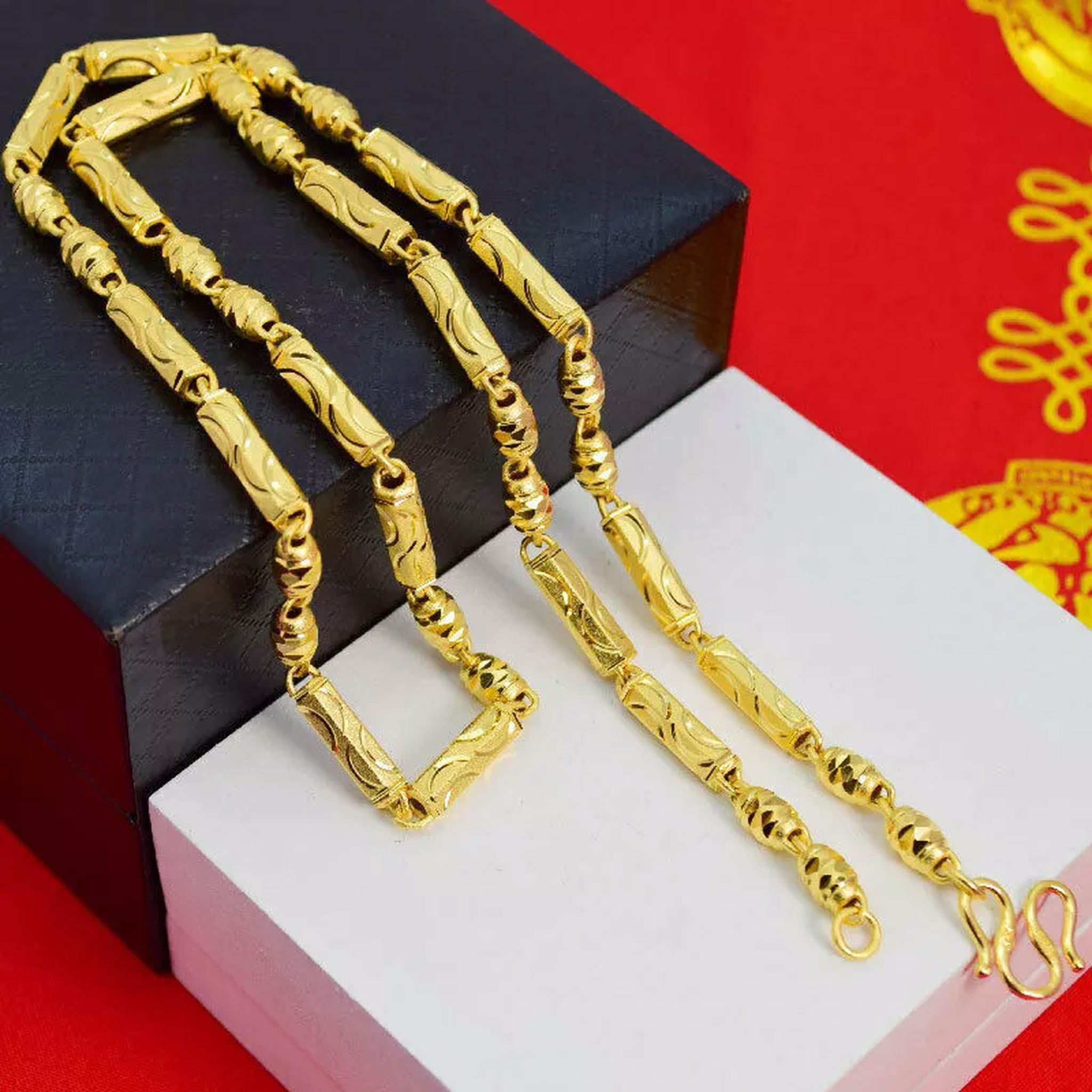 Collana Uomo Moda Catena 23K 24K THAI BAHT ORO GIALLO Nuova