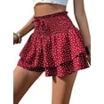 thumbnail image 3 of Women'S High Waist Ruffle Mini Shorts Cute Tiered Short Shorts with Shorts Underneath Wine Red XL, 3 of 9