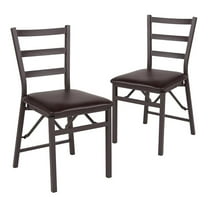 Pemberly Row Folding Ladder Back Metal Chair in Brown (Set of 2)