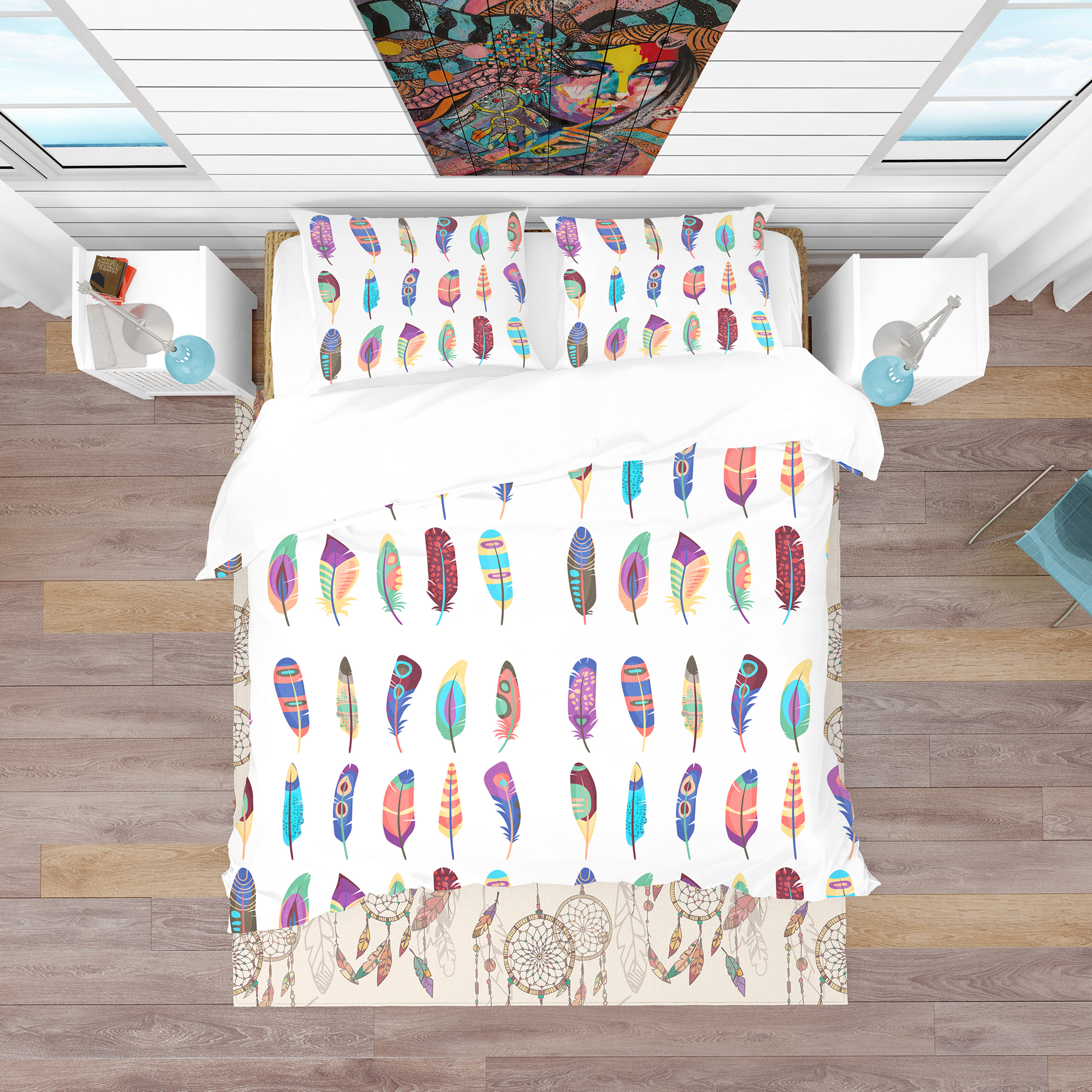 Designart 'Colored Feathers Set' Southwestern Duvet Cover Set