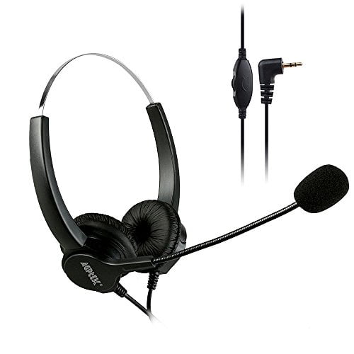 6FT Noise Cancelling Binaural Headset AGPtEK 2.5mm Dual Ear Call Center Telephone Headphone with Boom-Style Mic for Most Cordless Phones 