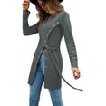 thumbnail image 5 of Women's Sexy Zip Up V Neck Long Sleeve Side Split Asymmetrical Hem Longline Tunic Blouse Top, 5 of 15