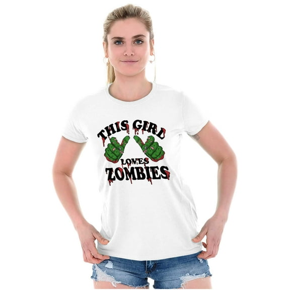 This Girl Loves Zombies Thumb Hands Womens Fitted Plus Size Graphic Tee Brisco Brands 2X