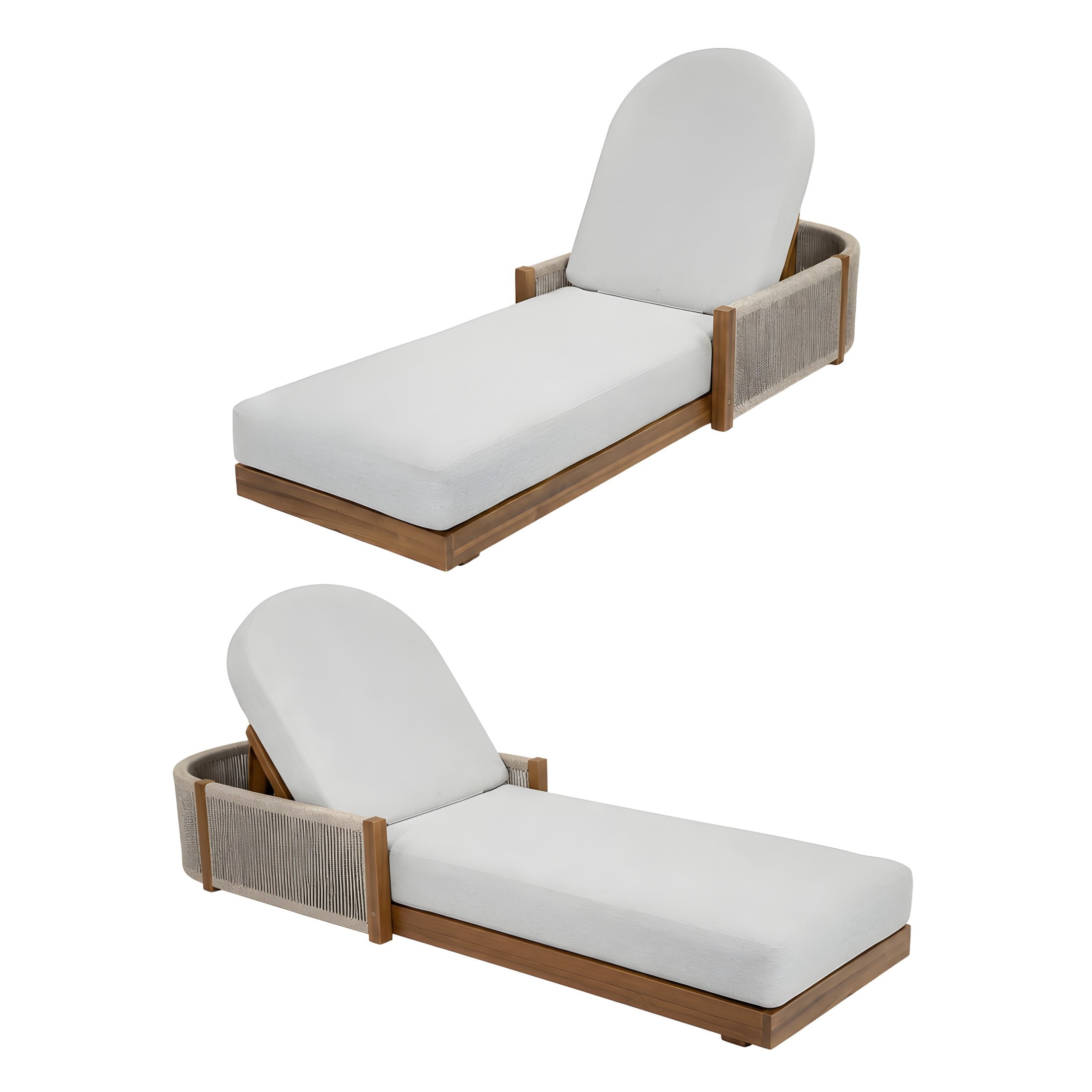 Christopher Knight Home Set of 2 Outdoor Chaise Lounges with Cushions, Adjustable Backrests, Teak+Light Gray