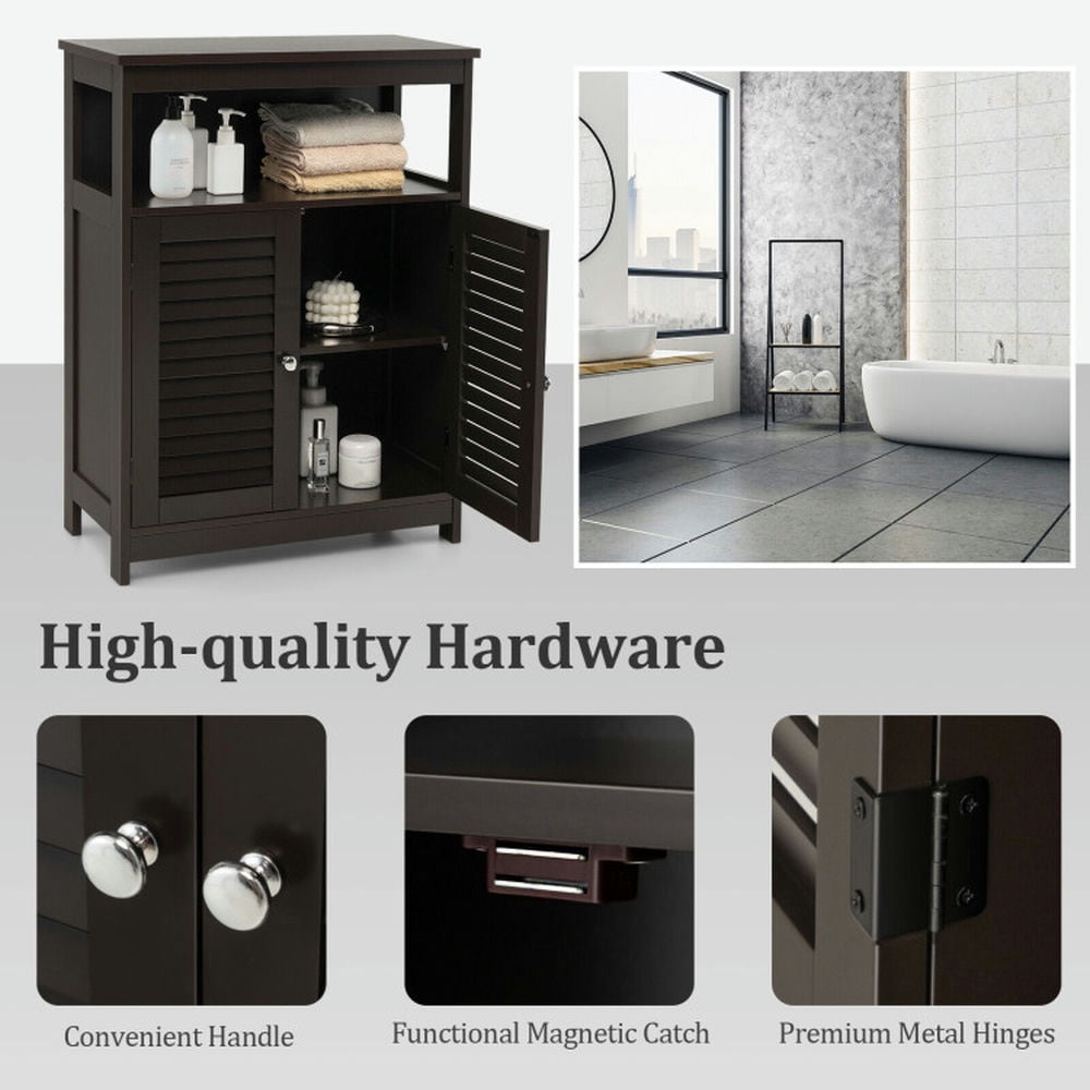 Finihen Bathroom Storage Cabinet, Bathroom Floor Cabinet, Wood Freestanding Bathroom Storage Cabinet with Double Shutter Door, for Bathroom, Living Room, Bedroom, Kitchen, Brown Finihen Bathroom Storage Cabinet, Bathroom Floor Cabinet, Wood Freestanding Bathroom Storage Cabinet with Double Shutter Door, for Bathroom, Living Room, Bedroom, Kitchen, Brown