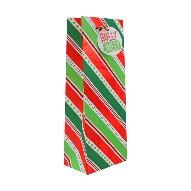 WINE RED AND GREEN STRIPE GIFT BAG