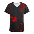 thumbnail image 4 of TIMIFIS Haut de Sarrau Imprimé Rouge d'Halloween pour Femme Uniforme de Travail à Manches Courtes Col en V Citrouille Araignées Fantôme Imprimé des Fêtes Tunique Sarraus Blouse de Tenue de Travail Hauts de Sarrau avec Poches-Rouge, 4 of 5