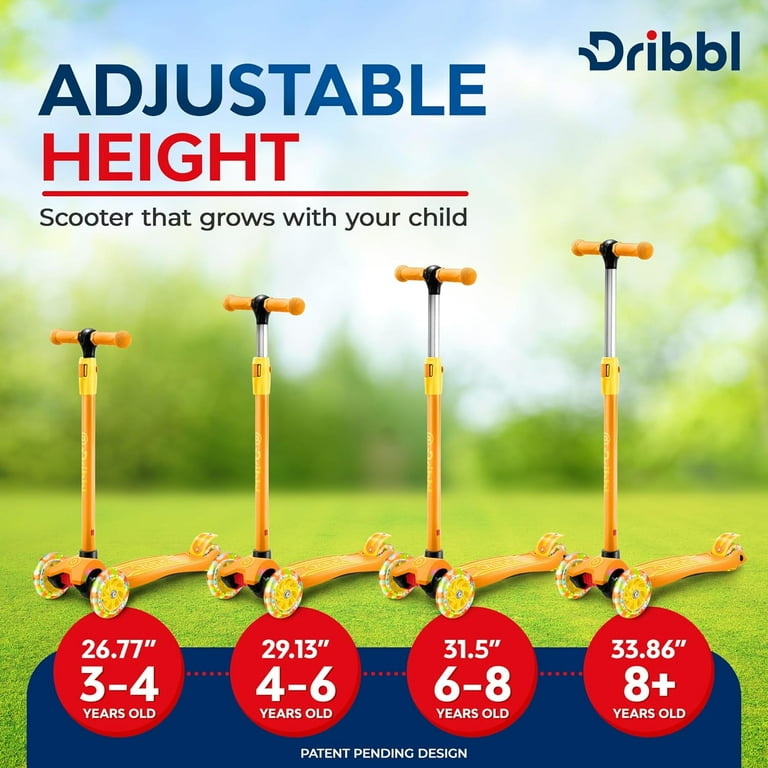 Dribbl 3-Wheel Kids Scooter Orange - Adjustable Handlebar, Anti