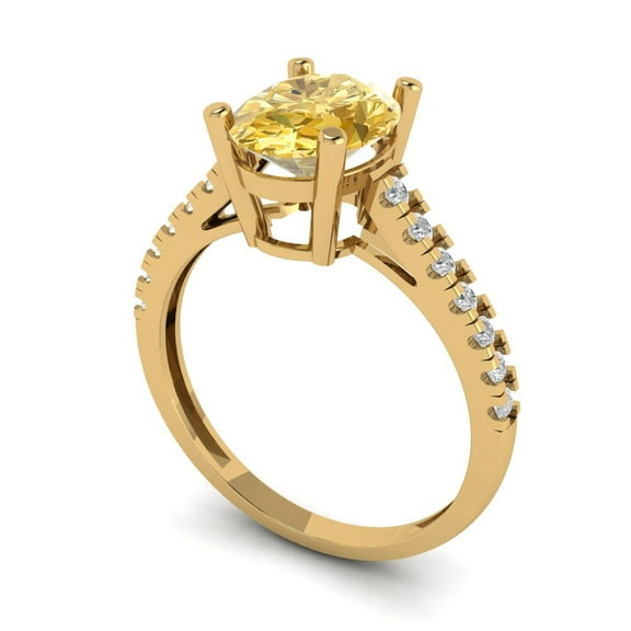2.21 ct Oval Cut Yellow Moissanite Solitaire with Accents Engagement Ring for Women in 14K Yellow Gold
