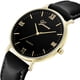 thumbnail image 1 of Reloj unisex para hombres y mujeres Reloj de pulsera con esfera de vidrio redondo y correa de PU de cuarzo (Negro, dorado y negro), 1 of 7