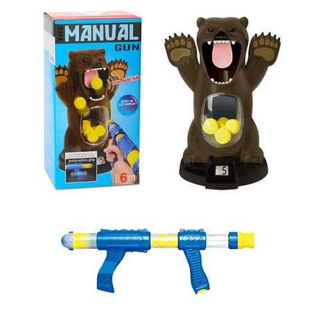 Famure Child launch ball-Children Air Shooting Toy Foam Ball Launch Pump Hungry Bear