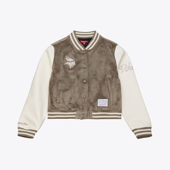 Women's Mitchell & Ness  Tan Minnesota Vikings Full-Snap Varsity Jacket