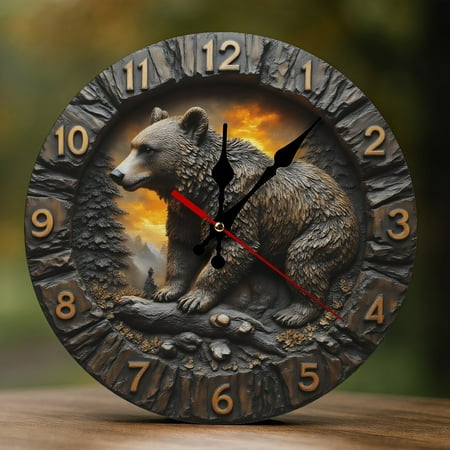 Wall Clock Decorative - Fantasy Bear in Forest Print 2D Vintage Wall Clocks Battery Operated Silent Non-Ticking for Bedroom, Living Room, Kitchen, Office, Classroom, 10 Inch
