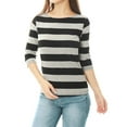 thumbnail image 5 of Allegra K Women's Casual Round Neck Elbow Sleeves Slim Fit Stripes T-Shirt, 5 of 6