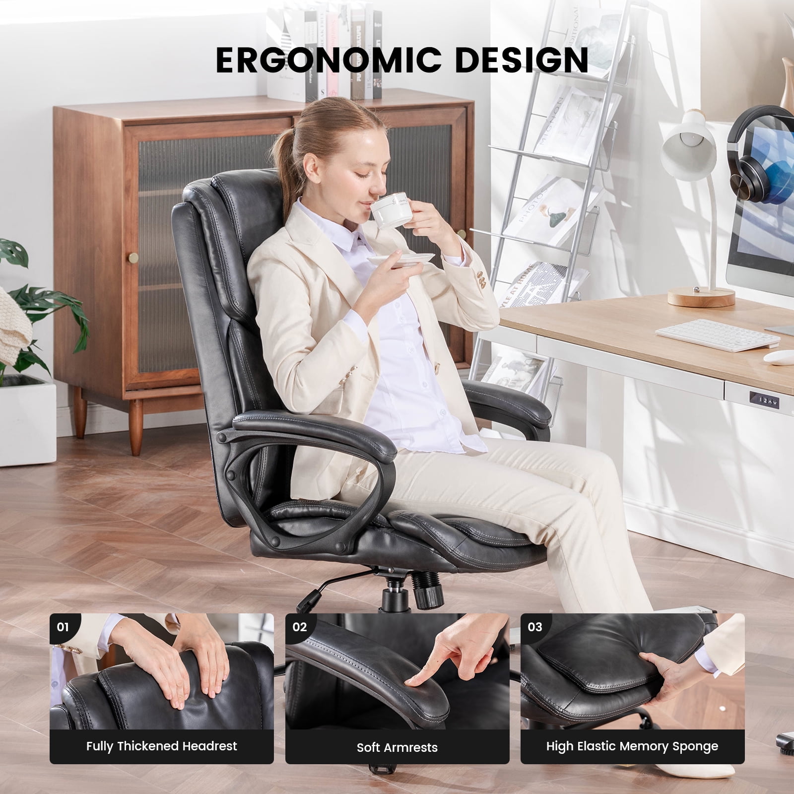 Mainstays Executive Ergonomic High Back Leather Home Office Desk Chair, Gray