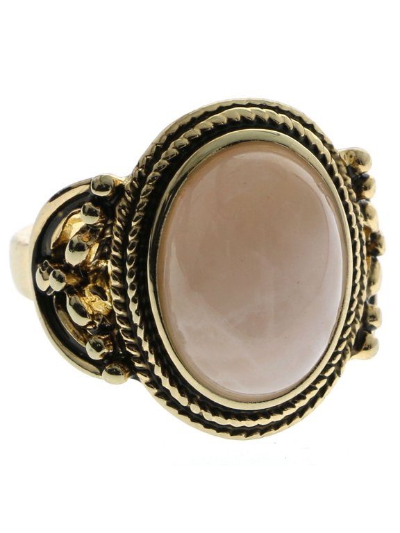 Semi-Precious Stone Sized-Ring Gold-Tone/Pink Size 8.00