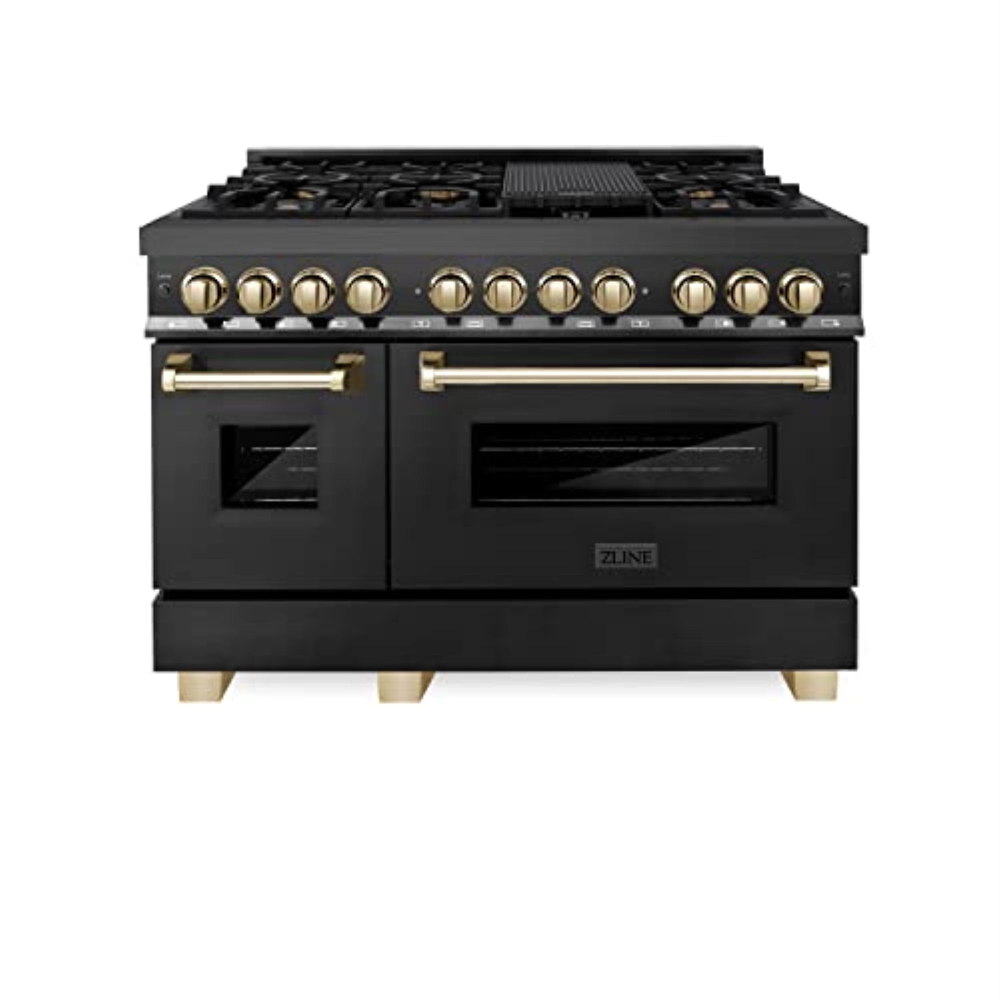 ZLINE 48 in. Autograph Edition Dual Fuel Range in Black Stainless Steel with Gold Accents (RABZ-48-G)