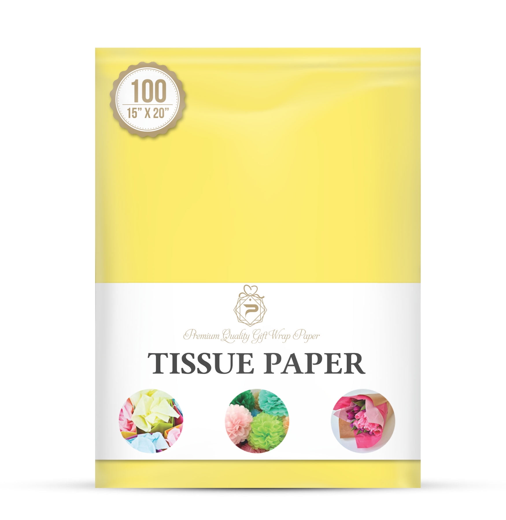100 Sheets Yellow Premium Gift Wrapping Tissue Paper for Packaging, Floral, Birthday, Christmas, Halloween, DIY Crafts and More 15' X 20'