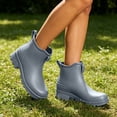 thumbnail image 2 of Trendy Ladies Shiny Gloss Slip on Ankle Rain Wellies Deep Tread Chunky Thick Platform Sole Waterproof Booties Easy Clean Sturdy Footwear for All Weather Casual Outdoor Shoes Gray 8.5(41), 2 of 8